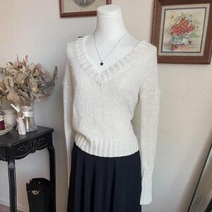 y2K 2000s Mudd Cream Knit V-Neck Sweater